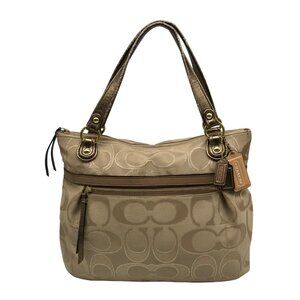 Coach Beige Canvas Metallic Signature Poppy Hobo Bag 18979